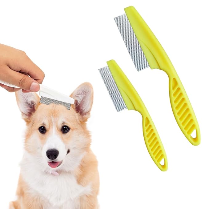 2 Pack Multifunctional Pet Comb, Upgrade Pet Grooming Brush Magic Tear Stain Removal Fine Tooth Stainless Massage Comb Kit for Puppies and Dogs (Yellow)