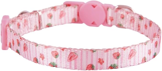 Breakaway Cat Collar with Bell, 2 Pack of Adjustable Floral Cat Collars Cute Safety Purple Pink Kitty Strawberry Collar