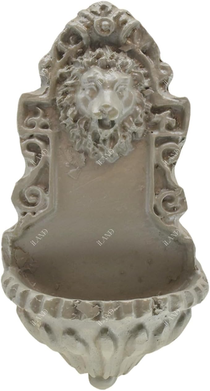 iLAND 1/12 Scale Fairy Garden Accessories Outdoor Miniature Birdbath Fountain & 2 Lion Wall Reliefs Mini Ornaments for Garden Dollhouse Décor Dollhouse Accessories