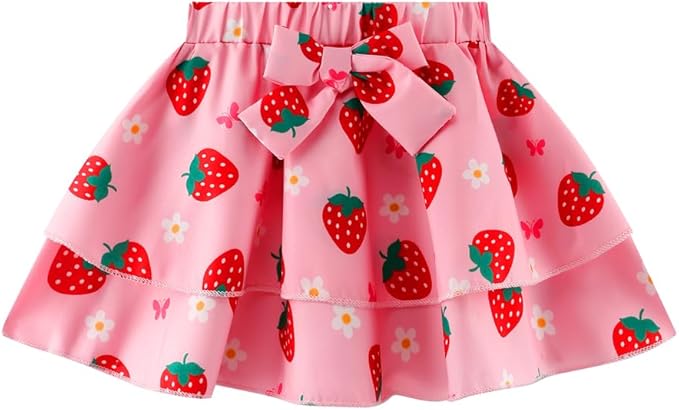 Girls Skirt Set 2 Piece Outfit Toddler Summer Clothes Ruffle Sleeve T-Shirt Bow Knot Tutu Skirt Outfit Set