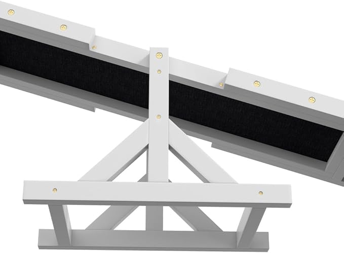 71" Dog Agility Seesaw Outdoor for Training and Exercise, Wooden Platform Dog Agility Training Equipment - Dog Obstacle Course Backyard Run Game Toy (White)