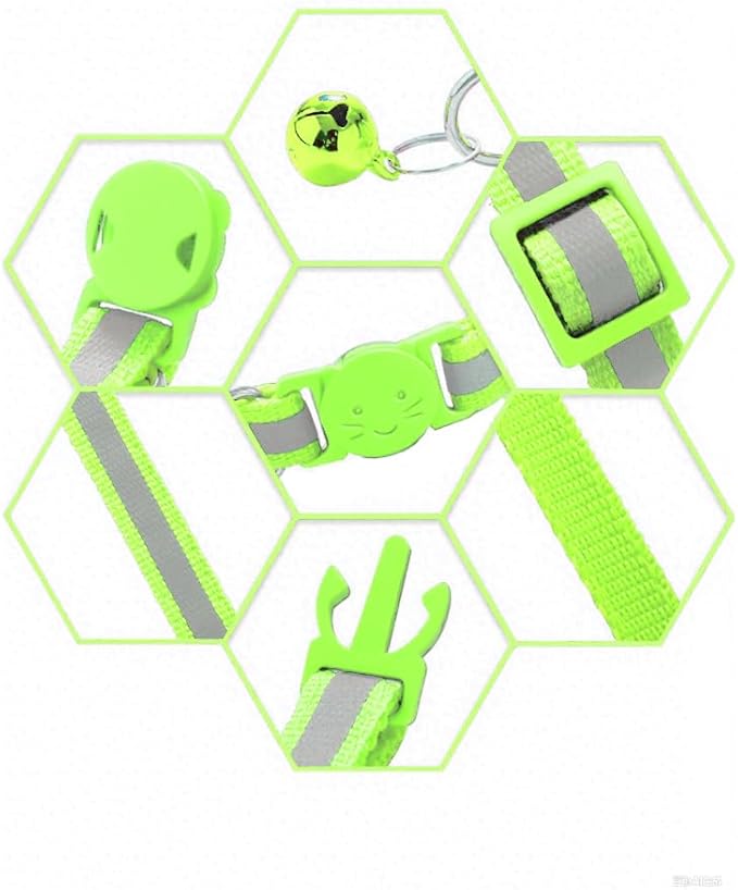 2 Pack Cat Collars - Reflective, Breakaway Design with Bells, Adjustable from 7.5 to 12.5 Inches, Ideal Kitten Collar for Both Girls & Boys (Fluorescent Green)