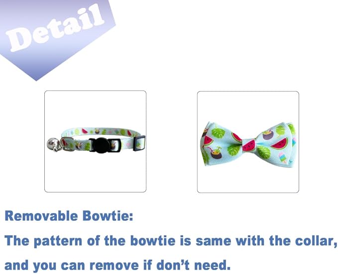 3 Pack Hawaiian Breakaway Cat Collar with Removable Cute Bow Tie and Bell Adjustable Safety Buckle Fruit Flamingos Hawaiian Styles