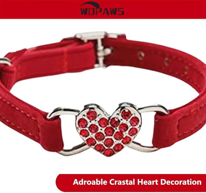Heart Bling Cat Collar with Safety Belt and Bell Adjustable 8-10 inches for Kitten Cats (Red)
