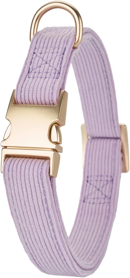 Soft Cotton Dog Collar with Metal Buckle Adjustable Heavy Duty Comfy Corduroy Collars for Small Medium Large Dogs,Lilac,Small