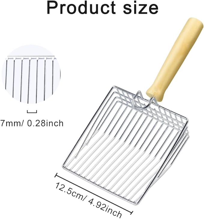 Cat Litter Scoop, Metal Mesh Kitty Litter Scoop, Deep Shovel, Long Handle Scooper for Litters Box(Color:Silver)