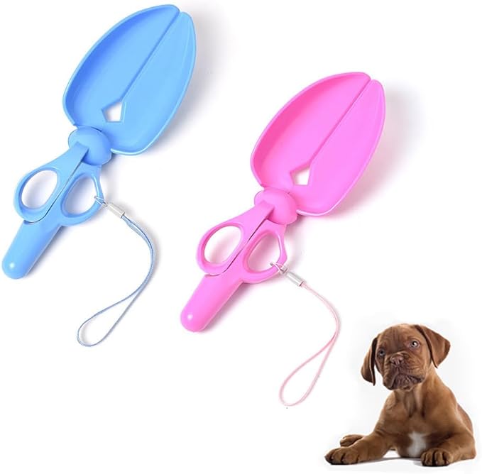 2 Pack Dog Pooper Scooper Mini Portable Pet Waste Poop Scissor Scoop Picker Shovel Cleaner for Doggie Doo Cat Litter Cleaning Tools Cleanup Outdoor Yard Garden Walks Trip