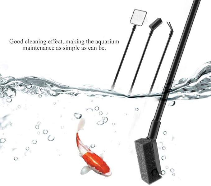 4 in 1 Portable Aquarium Cleaning Tool Set Long Handle Fish Cleaner Include Fish Net Shovel Sponge Brush Plant Fork