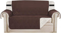 H.VERSAILTEX Reversible Loveseat Cover Furniture Protector Anti-Slip Water Resistant 2 Inch Wide Elastic Straps Couch Covers Pets Kids Fit Sitting Width Up to 46"(Love Seat: 75" x 90", Brown/Beige)