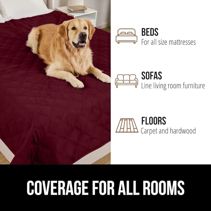 GORILLA GRIP Waterproof Bed Cover for Dogs, 82x52, Gripped Slip Resistant Backing, Leak Proof Washable Dog Blanket Covers Sofa, Couch, Sectional, Crate, Car, RV Seats, Pet Puppy Essentials, Burgandy