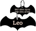 Stainless Steel Personalized Pet ID Tags, Art Design for Dog Tags, Cat Tags, Customized and Engraved on Both Sides of ID Tag, Bat in Black, Silver, Blue, Gold, Rose Gold Color