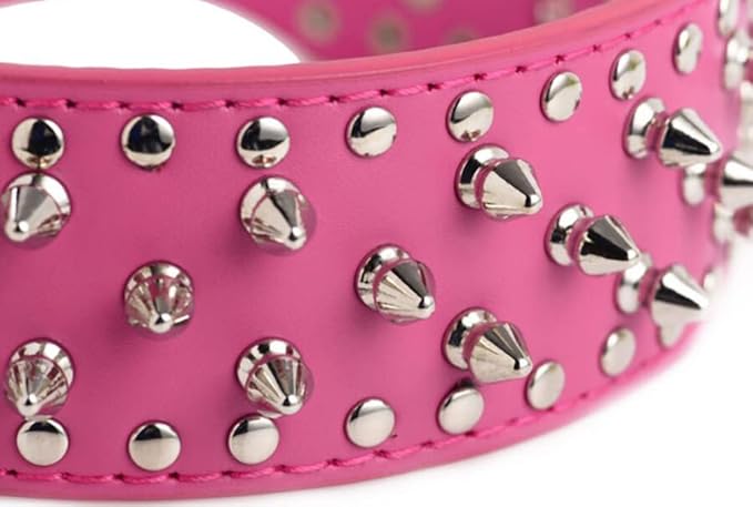 Serijoars Spiked Studded Dog Collar, PU Leather Dog Collar, Adjustable Pet Collars for Medium or Large Breed Pet (M, Red)