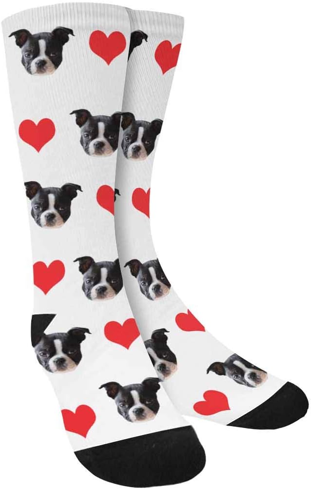Custom Face Socks, Personalized Dog Lover Pet Photo Picture on Socks Unisex Athletic Crew Socks for Men Women