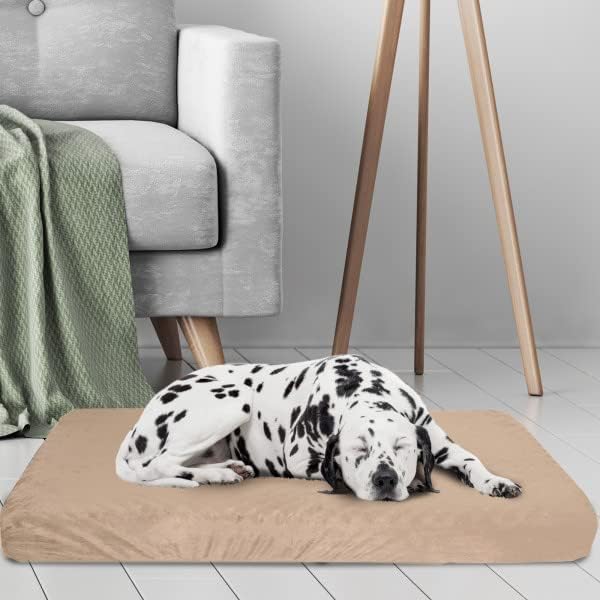 Memory Foam Dog Bed - 2-Layer Orthopedic Pet Pad with Machine Washable Cover - 37x24 Pet Bed for Large Dogs by PETMAKER (Tan)