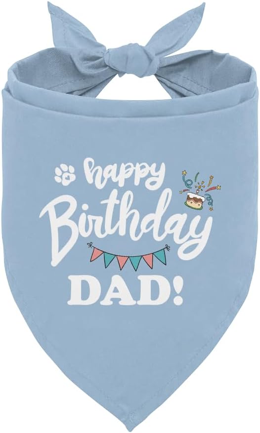Happy Birthday Dog Bandana, Blue, Letter Print, 25 x 17 inch, Flannel, Bandana Neck, Dog, Kid, Modern, Unisex, Birthday, All Seasons