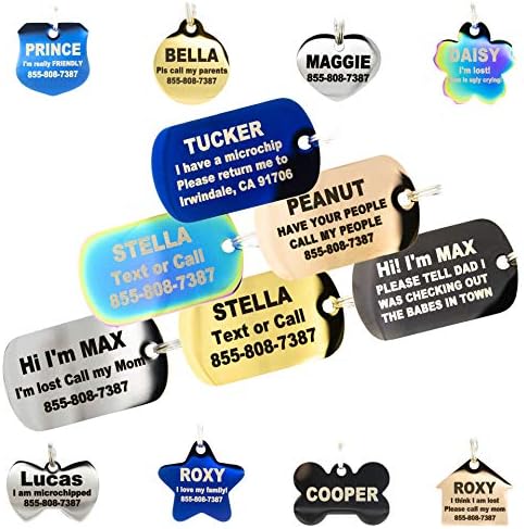 Engraved Dog Tags Personalized - Stainless Steel Engraved Dog Cat ID Tags Front & Back up to 8 Lines of Text Color Plating Gold, Rose Gold, Blue, Black, Nebula by PetANTastic