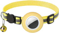 Tracker-Ready Breakaway Cat Collar (No Tracker Included) - Detachable GPS Holder + Safety Bell - Adjustable Reflective Collar with Quick-Release Buckle - for AirTag/Tile Compatible (Yellow)