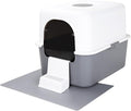 Sfozstra Cat Urine Litter Box with Pedal, Fully Enclosed Leak-Proof for Small Cats Under 8 IB, High Edge and Odorless, Easy to Carry and Clean (Grey with Handle, S)