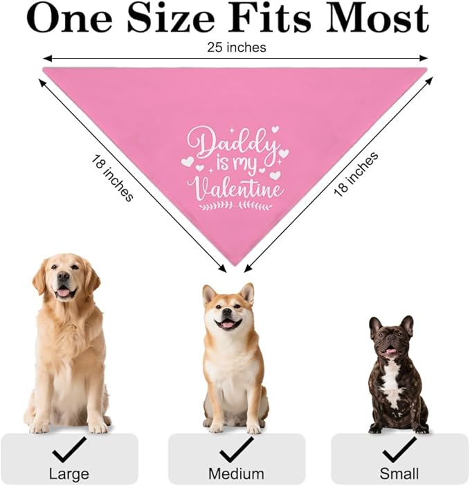 Daddy is My Valentine Dog Bandana, Funny Valentine's Day Dog Bandana, Cute Holiday Party Pet Scarf Accessories for Dogs Girls Puppies, Pink Valentines Birthday Gifts for Dogs Dad, New Pets Gifts