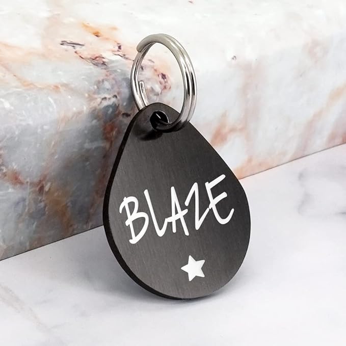 Ultra Joys Dog ID Tag, Custom Dog Tag Personalized Cat Tag, Pet ID Tag, Brushed Stainless Steel Teardrop Dog Tag Black Medium