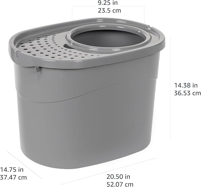 Amazon Basics Large Cat Litter Box with High Sides, Top Entry, Odor Control, Includes Scoop, 20.5 x 14.75 x 14.38 inches, Grey