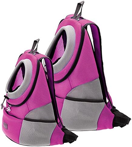 Mogoko Cat Dog Backpack Carrier, Puppy Pet Front Pack with Breathable Head Out Design and Double Mesh Padded Shoulder for Outdoor Travel Hiking (L, Pink)