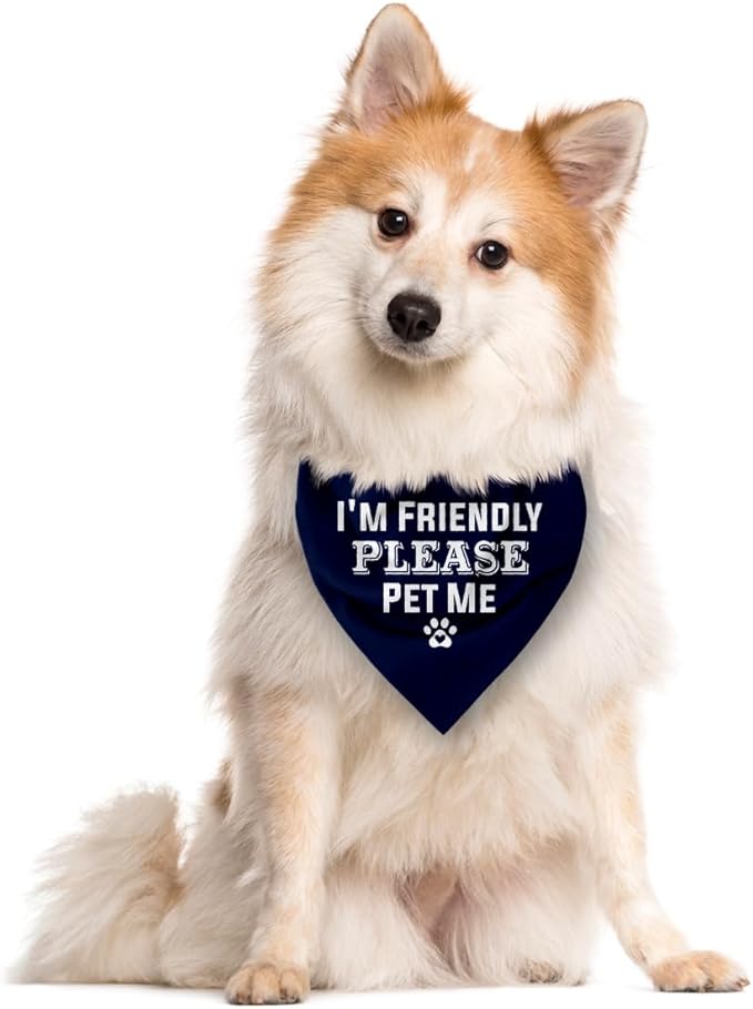 I'm Friendly Please Pet Me Dog Bandana, Dark Blue Dog Bandana, Funny Cute Pet Triangle Scarf Accessories, Dogs Bandanas for Small Medium Large Dogs (D51)