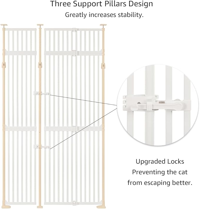 unipaws 86" High Extra Tall Cat Gate, Auto Closing and No Drilling Safety Gate for Doorway Hallway Stairs, Cat Dog Proof, Fit for 35"-51" Wide Opening, Indoor Use, White