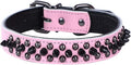 Spiked Studded Dog Collar, Genuine Leather Dog Collar, Adjustable Pet Collars for Medium Large Bulldog Pitbull Mastiff Poodle Boxer (S:27-33cm, Pink-1)