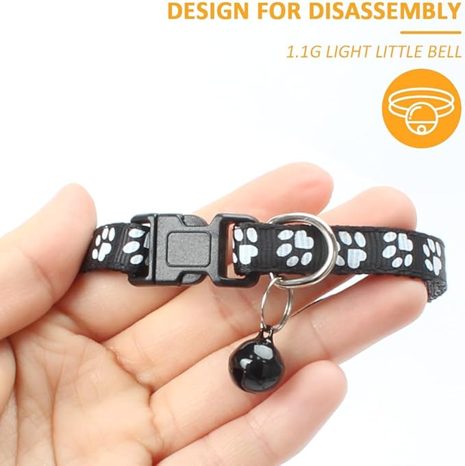 MJIYA Cat Collar with Bell, Breakaway Grid Collar with Plastic Buckle, Light Adjustable, Nylon, Kitty Collars (Black)