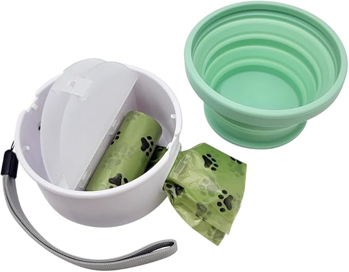 3 in 1 Collapsible Dog Bowl, Treat Container, Poop Bag Holder with 1 Roll Poop Bags – Practical Silicone Dog Bowl – Durable Pet Bowls for Travel Essentials, Daily Walks (Dyer Blue)