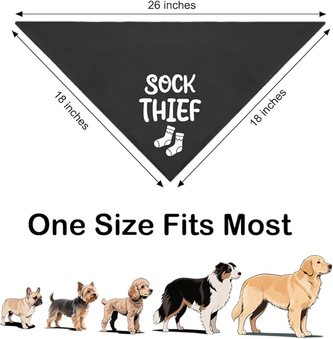 Sock Thief Black Dog Bandana, Puppy Fashion Accessory for Sock Lover, Cute Puppy Scarf Photo Shoot for Dogs Lover, Christmas Birthday Gifts for Dog Mom Dad