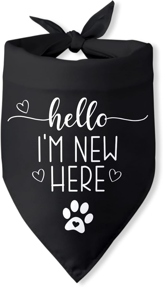 Hello I'm New Here Dog Bandana New Puppy Announcement Gift for New Owners Puppy Bandana Dog Owner Gifts Triangle Bibs Scarf Accessories for Small Medium Dogs Pets