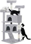 56-Inch Multi-Level Cat Tree Tower for Indoor Cats with 2 Condos, Scratching Posts & Hanging Toys – Large Cat Activity Center Furniture, Light Gray