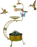 VEWOGARDEN Bird Bath for Outside, Solar Metal Outdoor Standing Birdbath with Flower Planter for Garden, Yard, Patio Decor, Green