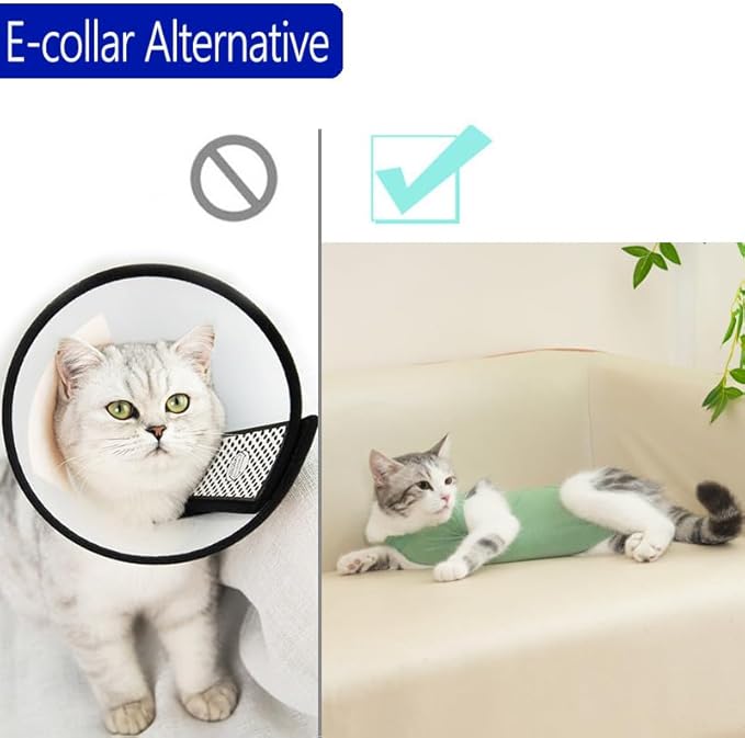 Cat Recovery Suit Cat Onesie for Cats After Surgery Female Male Spay Kitten Neuter Surgical Bodysuit Post Surgery Cone of Shame Alternative Anti Licking (Green, Small)