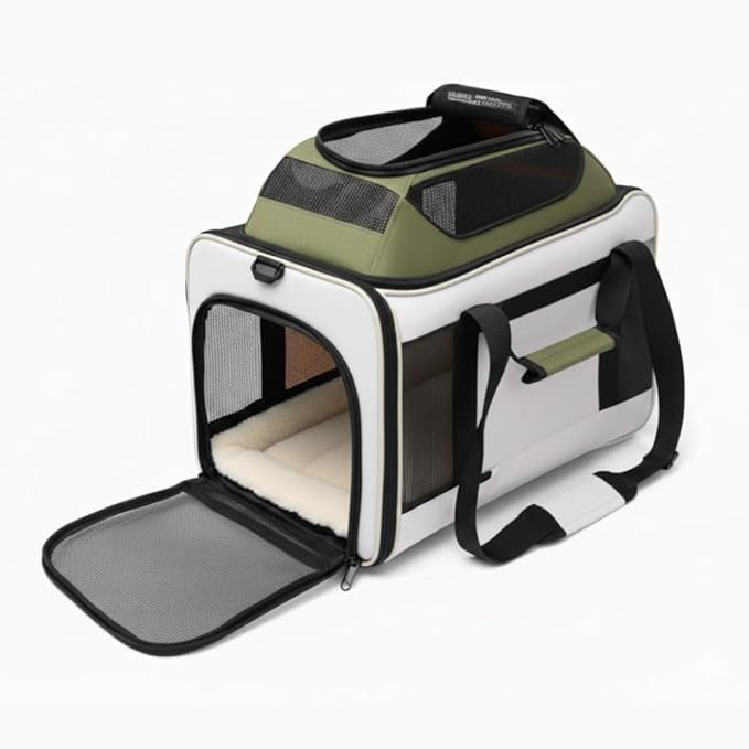 Cat Carrier Dog Carrier Airline Approved, Pet Carrier for 2 Cats Small Medium Dogs, Soft Cat Carrier 18x15x15 with Foldable Bowl & Washable Pad, TSA Approved Dog Carriers by Luniko Shop (Cream)