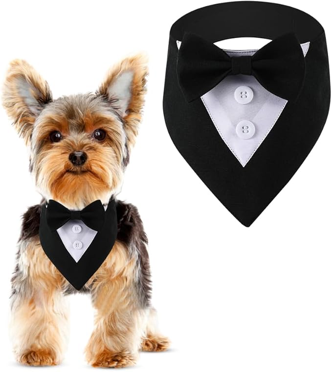 Formal Dog Tuxedo Adjustable Pet Collar with Bow, Small, Medium and Large Dog Wedding Clothing, Birthday Gifts