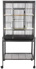 53'' Wrought Iron Birdcage with Detachable Rolling Stand & Feeder, Large Bird Cage with Secure Lock & Slide-Out Tray, Indoor Outdoor Bird Cage on Wheels,Parrot Cages for Parakeets, Pigeons, Black