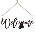 Welcome Sign for Front Door, Welcome Decor Wooden Hanging Sign for Cats Lover, Funny Cat Pattern Wall Decor, Rustic Funny Wooden Outdoor Front Door Hanging Decoration 13.8X6.9 inches