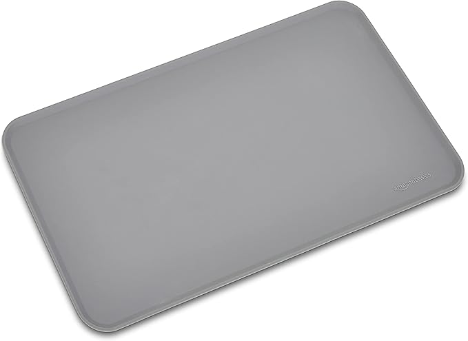Amazon Basics Waterproof Non-Slip Silicone Pet Feeding Mat with Raised Edges, Prevents Spills, Easy to Clean, Protects Floors for Cat & Dog Food and Water Bowls, 18.5 x 11.5 Inches, Gray, 2-Pack