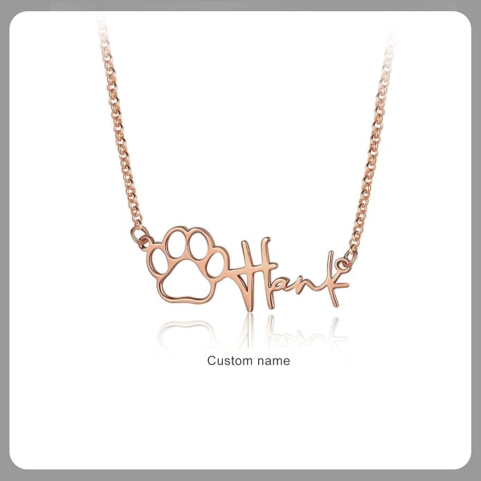 Personalized Cute Dog Cat Paw Name Necklace Forever Love Custom Heart Pendant Pet Name Necklace Gift for Pet Lovers