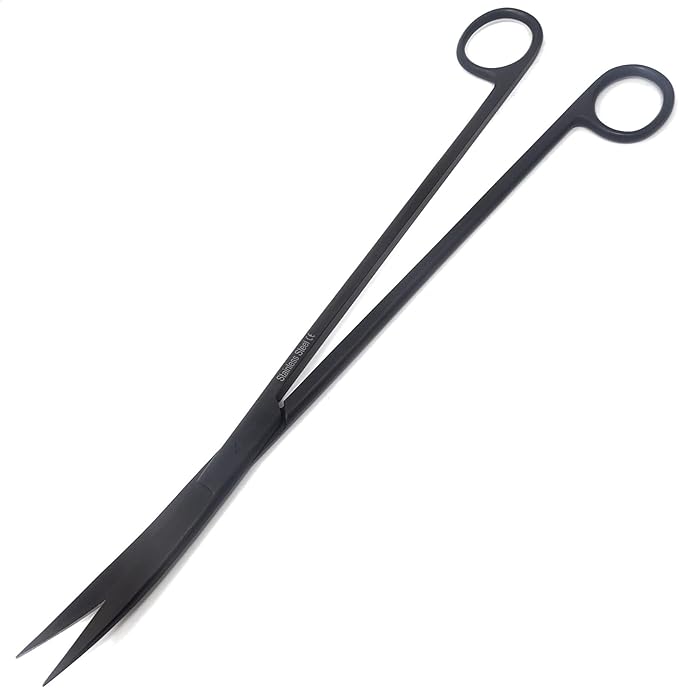 A2Z-Aquascaping Maintenance Tools Accessories,Anti-Rust Stainless Steel Tweezers Scissors Spatula for Aquarium Tank Clean, Fish Tank, Bonsai, Algae Scrapers (12" Scissors - Curved - Black)