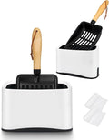 Cat Litter Scoop, Metal Litter Scoop, Heavy Duty Metal Cat Scooper for Litter Box, Black Sifter Scoop for Pellets, Wooden Handle Scoop with Hole, Kitty Necessity (5.5" Handle with Holder)