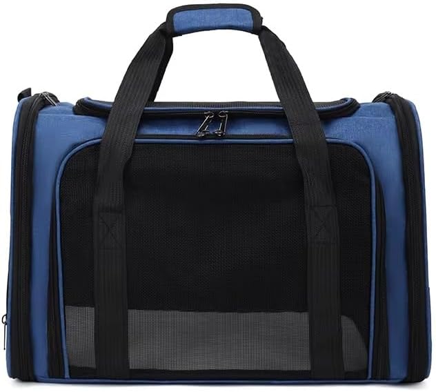 Pet Travel Carrier Bag – Airline Approved Soft-Sided Dog & Cat Carrier, Foldable, Breathable Mesh, Washable Pad – Fits Pets up to 15 lbs – The Pup Quartet (Blue)