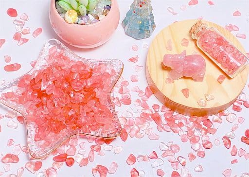 YATOJUZI Cherry Quartz 1LB Aquarium Gravel Rocks Bulk Wholesale Tumbled Crystals Stones Chips Crushed Reiki Energy Balancing Gemstones for Planters Vase Filler Fountain Fish Tank Potted Decor