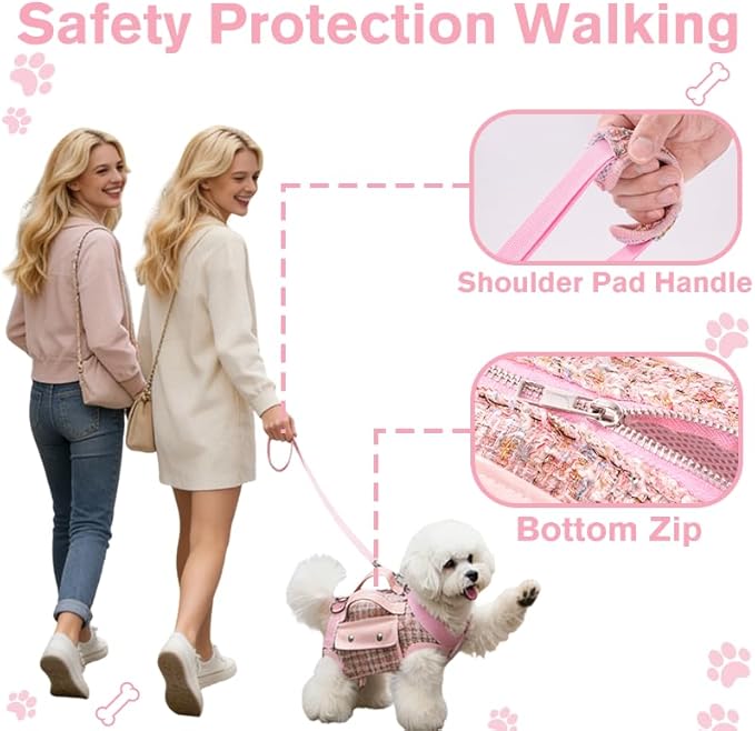 Dog Lift Harness Backpack for Small Dogs Cats, Adjustable Straps Dog Sling Carrier Full Body for Hiking, Travel, Outdoor – Pink Large