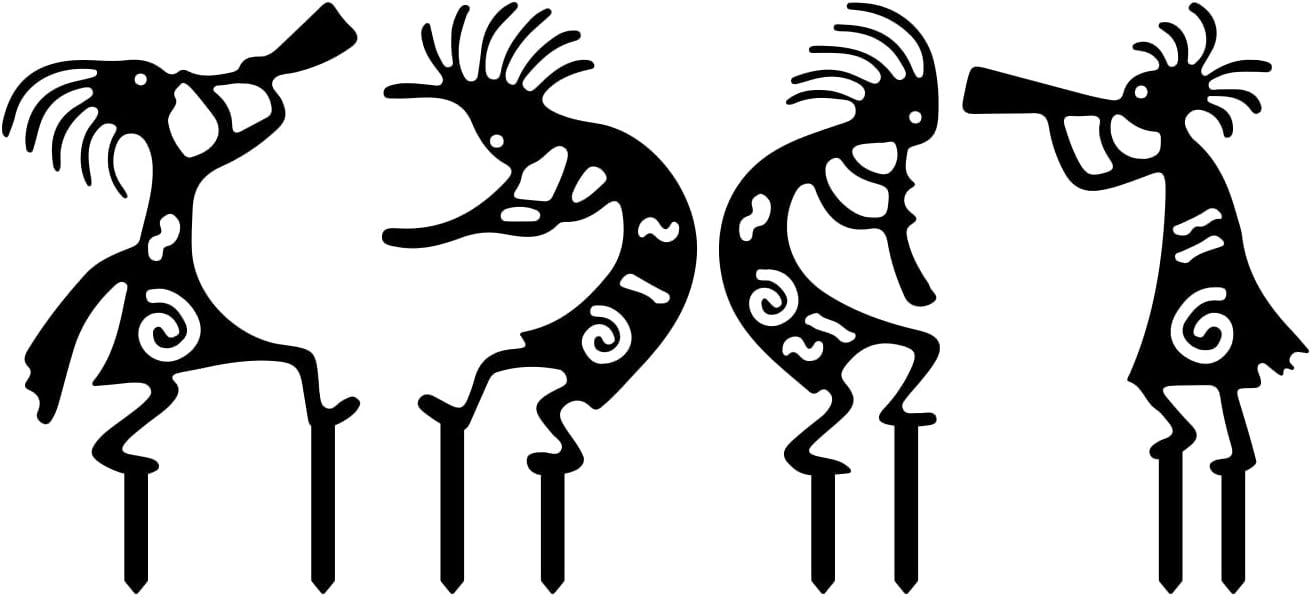 4 Piece Kokopelli Metal Garden Stakes - Native American-Inspired Southwestern Yard Art, Rustic Outdoor Decor for Lawn, Patio, Garden Pathway; Fade-Resistant Ornaments for Thanksgiving Day