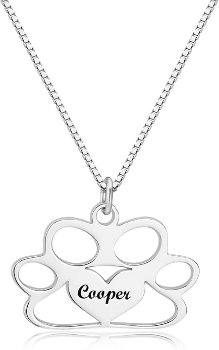 Personalized Cute Dog Cat Paw Name Necklace Forever Love Custom Heart Pendant Pet Name Necklace Gift for Pet Lovers