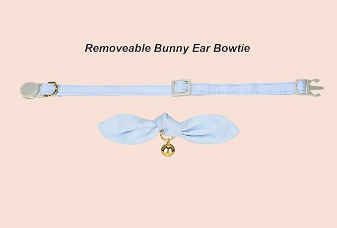 Bunny Ear Cat Collar with Bell and Bow Tie, Breakaway Cute Bowtie Kitten Collars(Blue)